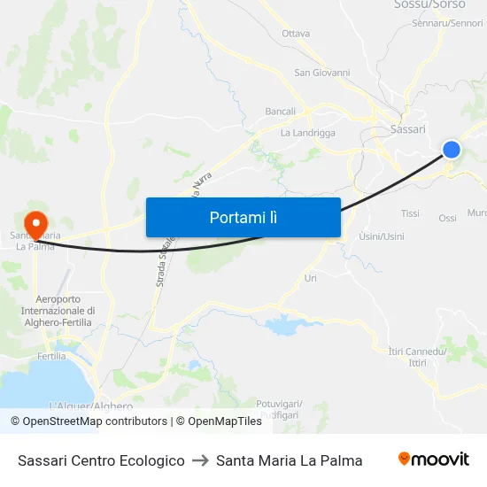 Sassari Centro Ecologico to Santa Maria La Palma map