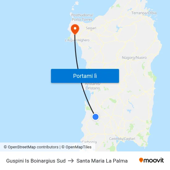 Guspini Is Boinargius Sud to Santa Maria La Palma map