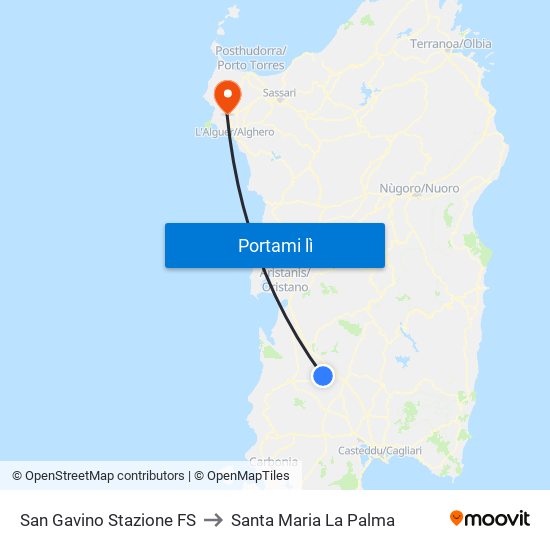 San Gavino Stazione FS to Santa Maria La Palma map