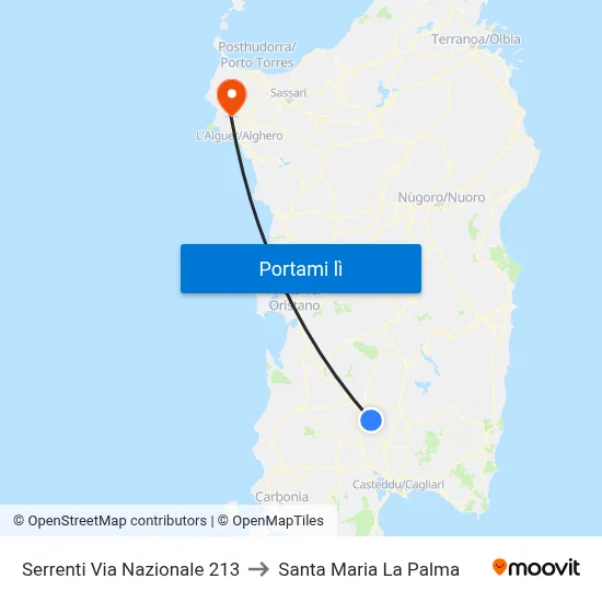 Serrenti Via Nazionale 213 to Santa Maria La Palma map