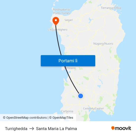 Turrighedda to Santa Maria La Palma map