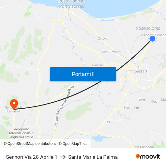 Sennori Via 28 Aprile 1 to Santa Maria La Palma map