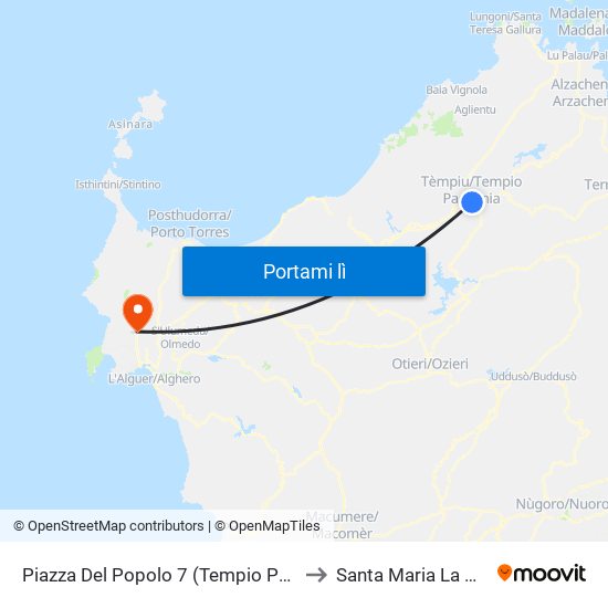 Piazza Del Popolo 7 (Tempio Pausania) to Santa Maria La Palma map