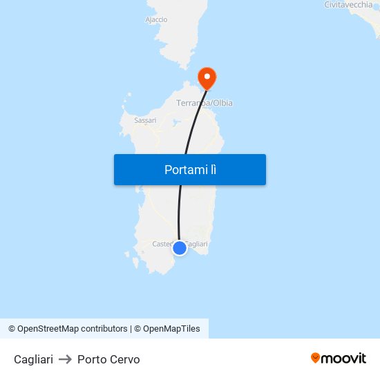 Cagliari to Porto Cervo map