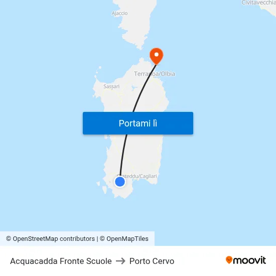 Acquacadda Fronte Scuole to Porto Cervo map