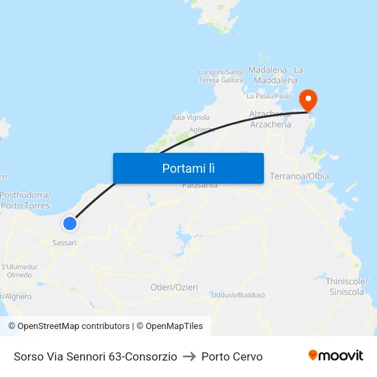 Sorso Via Sennori 63-Consorzio to Porto Cervo map