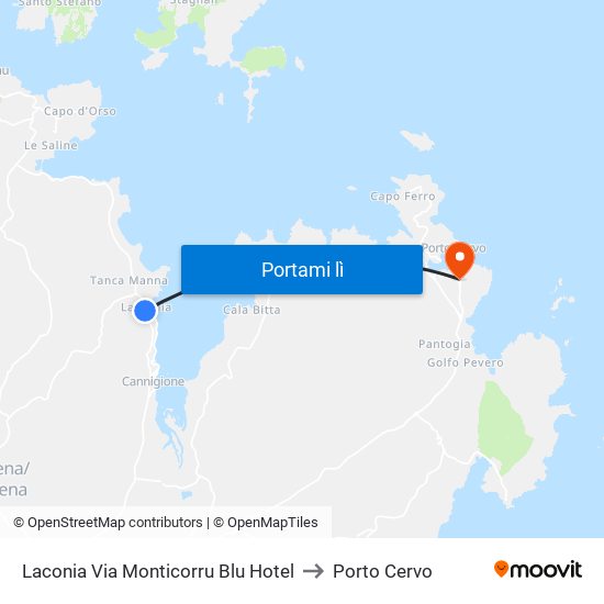 Laconia Via Monticorru Blu Hotel to Porto Cervo map