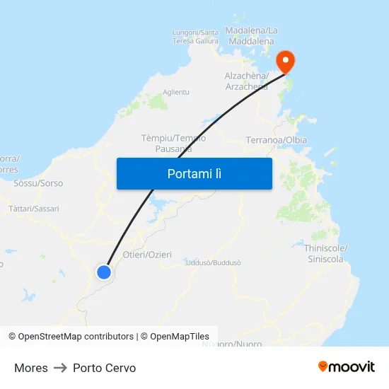 Mores to Porto Cervo map
