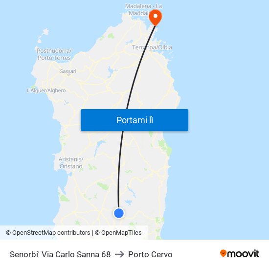 Senorbi' Via Carlo Sanna 68 to Porto Cervo map