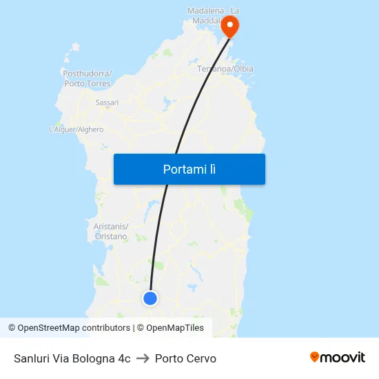Sanluri Via Bologna 4c to Porto Cervo map
