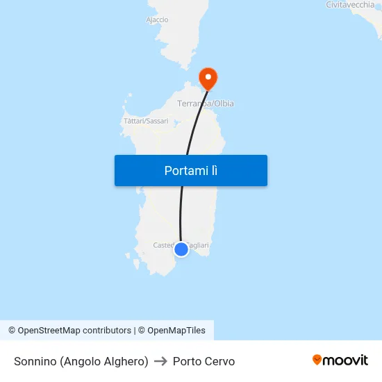 Sonnino (Angolo Alghero) to Porto Cervo map