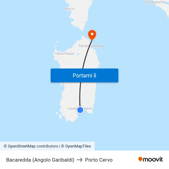 Bacaredda (Angolo Garibaldi) to Porto Cervo map