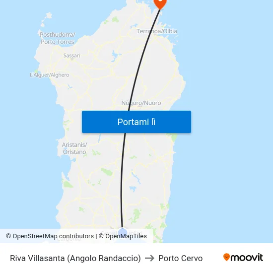 Riva Villasanta (Angolo Randaccio) to Porto Cervo map