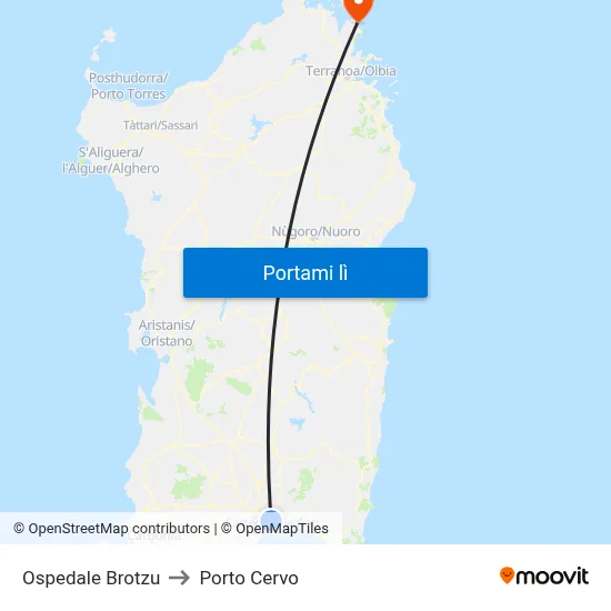 Ospedale Brotzu to Porto Cervo map