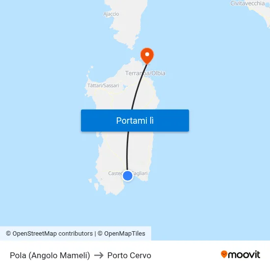 Pola (Angolo Mameli) to Porto Cervo map