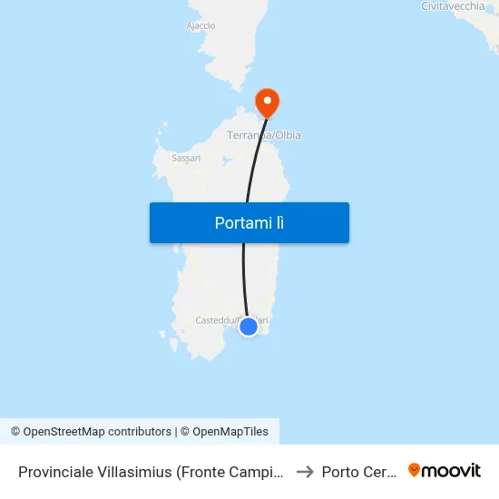 Provinciale Villasimius (Fronte Camping) to Porto Cervo map