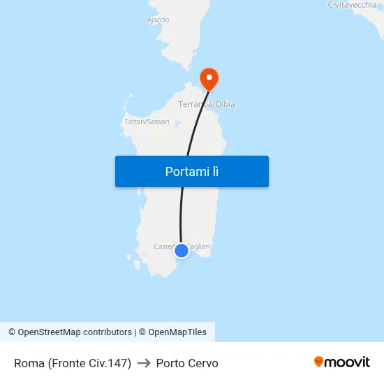 Roma (Fronte Civ.147) to Porto Cervo map