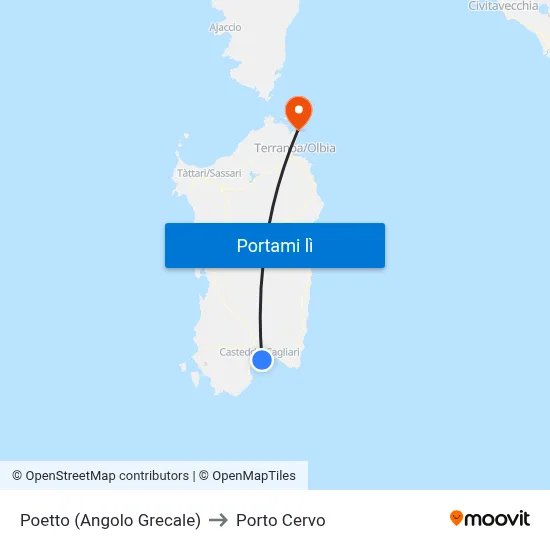 Poetto (Angolo Grecale) to Porto Cervo map