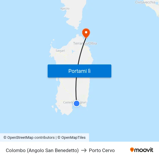 Colombo (Angolo San Benedetto) to Porto Cervo map