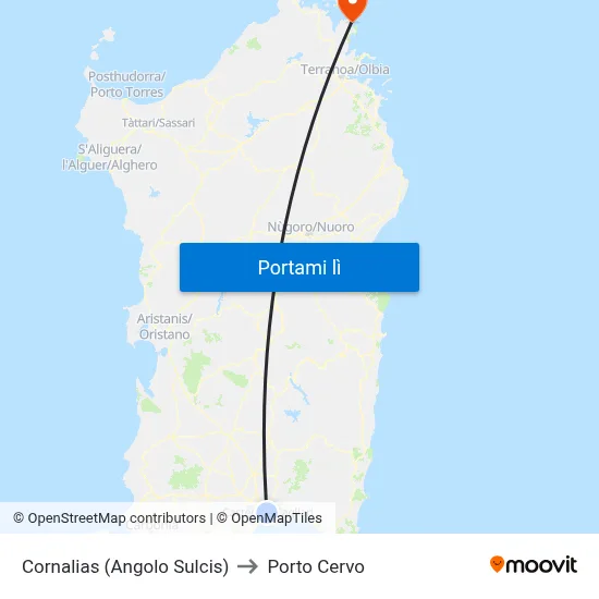 Cornalias (Angolo Sulcis) to Porto Cervo map