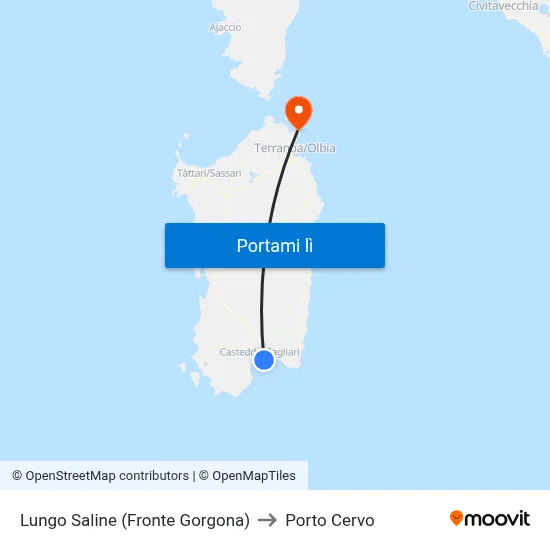 Lungo Saline (Fronte Gorgona) to Porto Cervo map