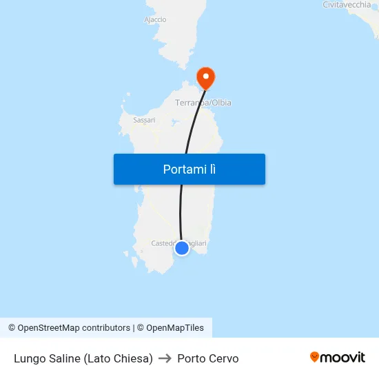 Lungo Saline (Lato Chiesa) to Porto Cervo map