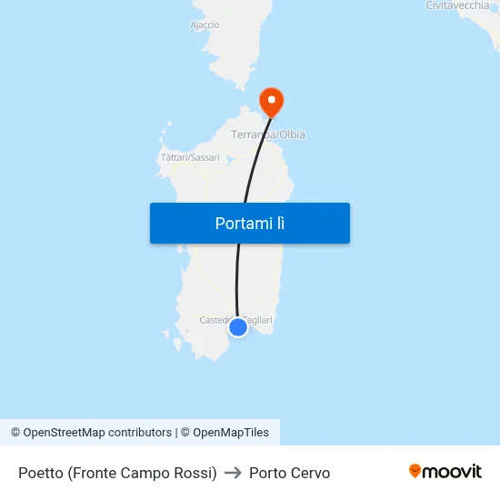 Poetto (Fronte Campo Rossi) to Porto Cervo map