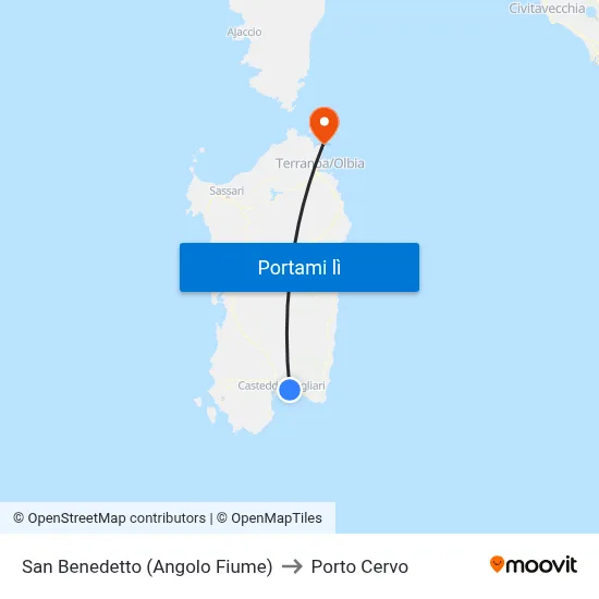 San Benedetto (Angolo Fiume) to Porto Cervo map