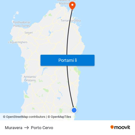 Muravera to Porto Cervo map