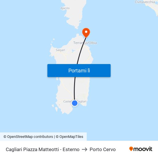 Cagliari Piazza Matteotti - Esterno to Porto Cervo map