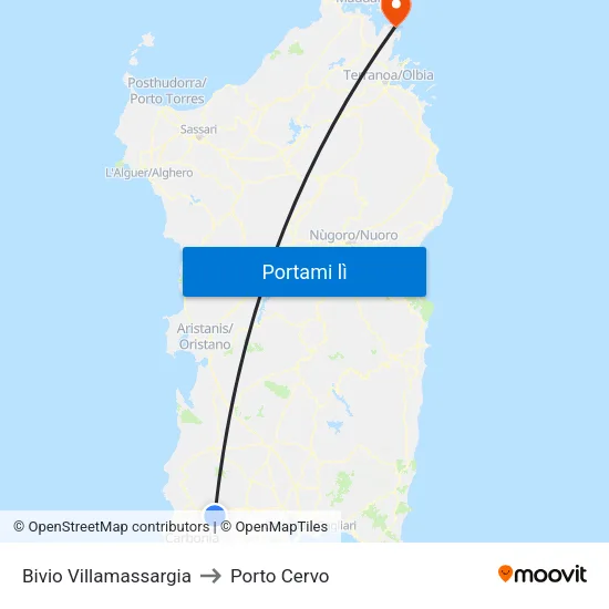 Bivio Villamassargia to Porto Cervo map