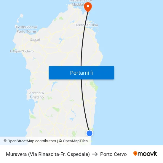 Muravera (Via Rinascita-Fr. Ospedale) to Porto Cervo map