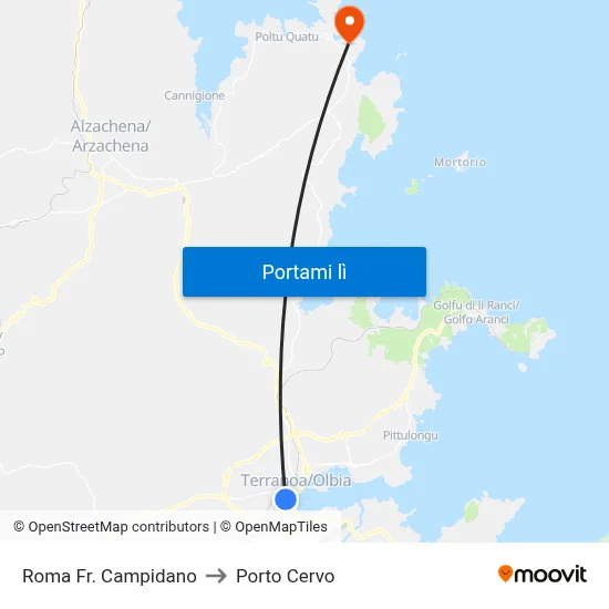 Roma Fr. Campidano to Porto Cervo map