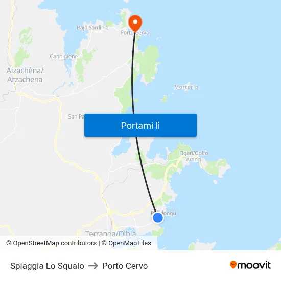 Spiaggia Lo Squalo to Porto Cervo map