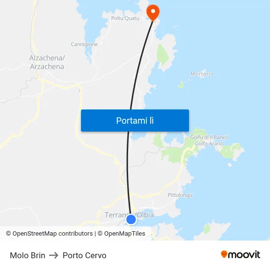 Molo Brin to Porto Cervo map