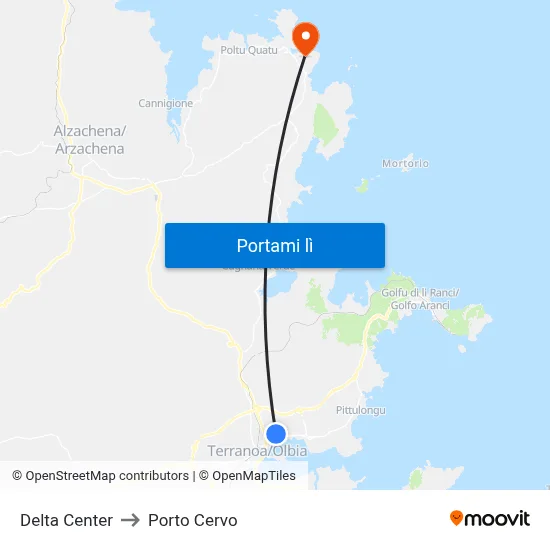 Delta Center to Porto Cervo map
