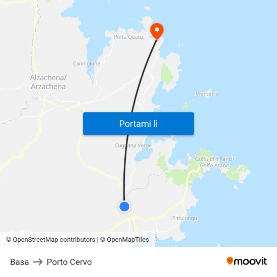 Basa to Porto Cervo map