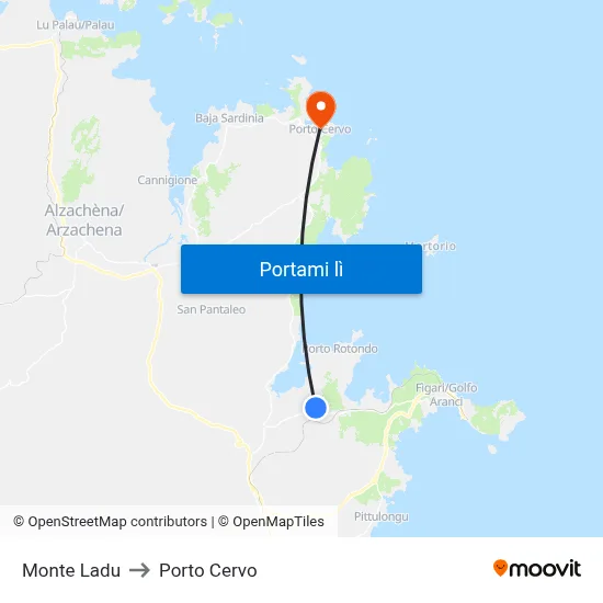 Monte Ladu to Porto Cervo map