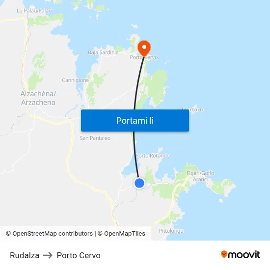 Rudalza to Porto Cervo map