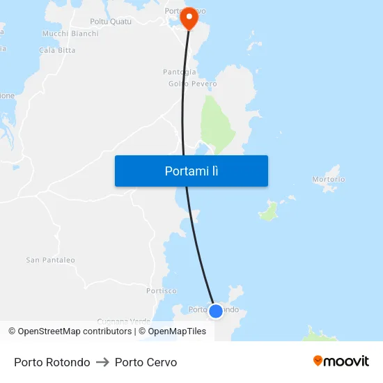 Porto Rotondo to Porto Cervo map