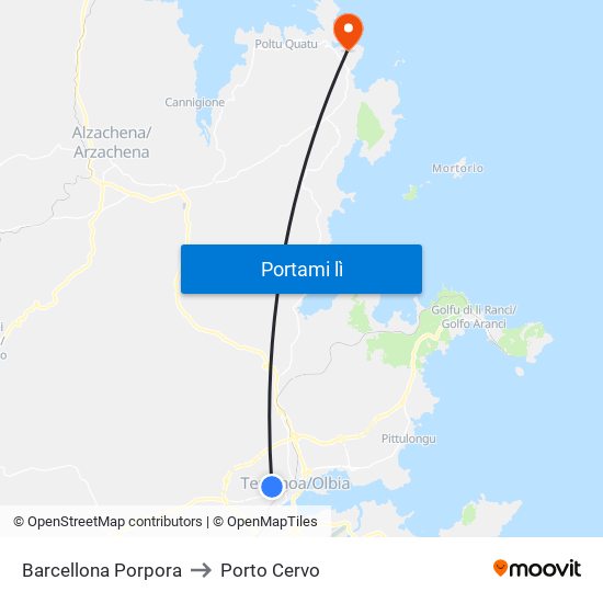 Barcellona Porpora to Porto Cervo map