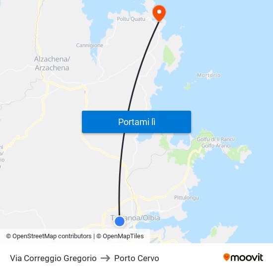 Via Correggio Gregorio to Porto Cervo map