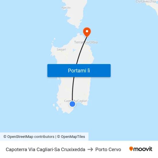 Capoterra Via Cagliari-Sa Cruxixedda to Porto Cervo map