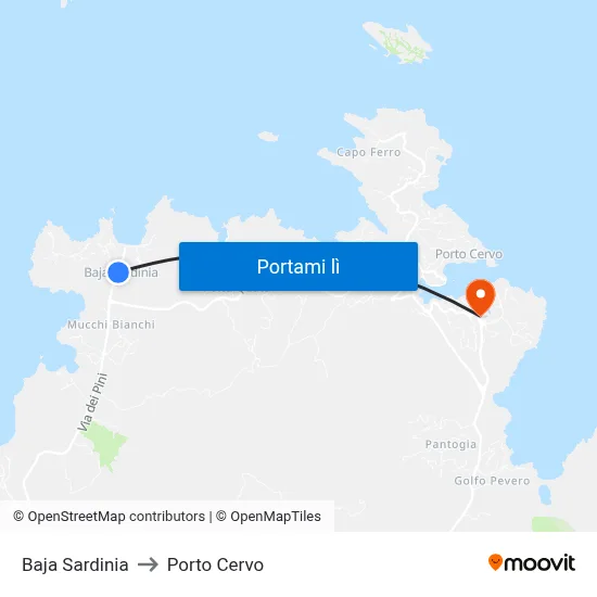 Baja Sardinia to Porto Cervo map