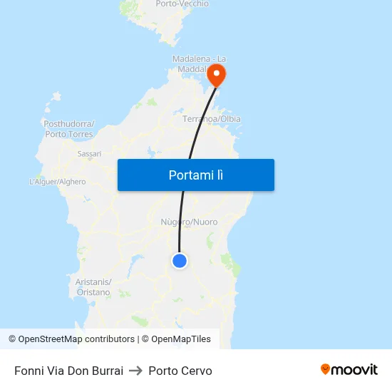 Fonni Via Don Burrai to Porto Cervo map