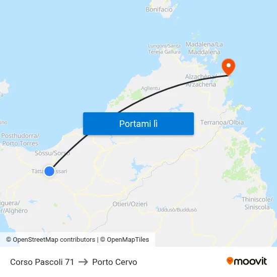 Corso Pascoli 71 to Porto Cervo map