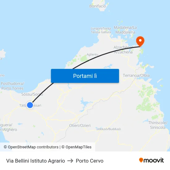 Via Bellini Istituto Agrario to Porto Cervo map