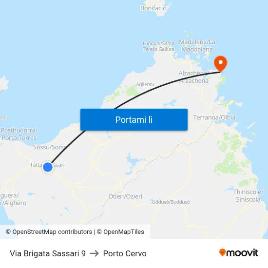 Via Brigata Sassari 9 to Porto Cervo map