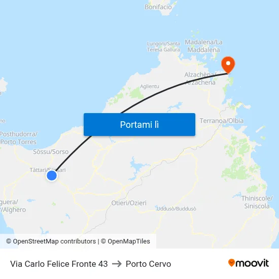 Via Carlo Felice Fronte 43 to Porto Cervo map