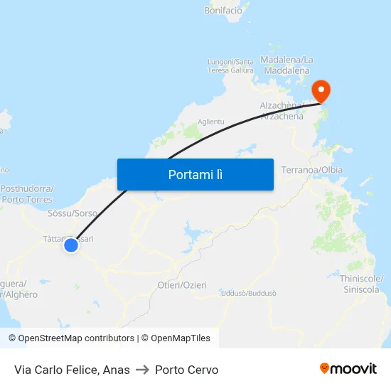 Via Carlo Felice, Anas to Porto Cervo map